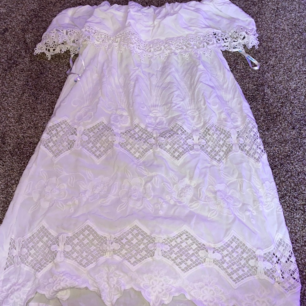 white off the shoulder swim suit cover dress